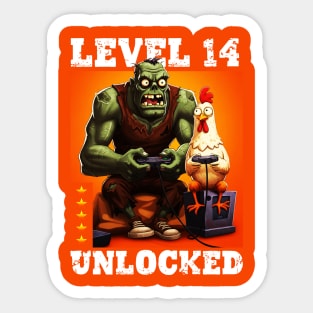 Level 14 Unlocked, Birthday - Zombie And Chicken #2 Sticker
